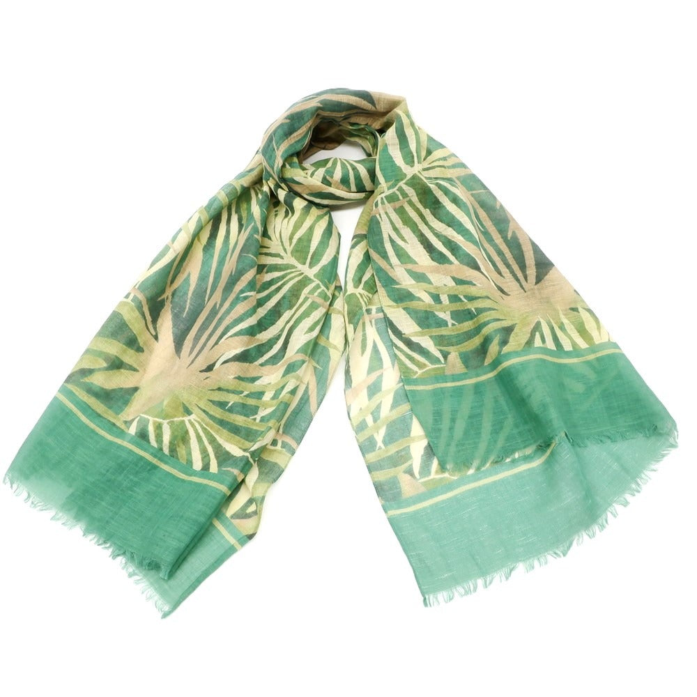 [Used] Altea Cotton Linen Botanical Pattern Stole Green x Beige [Condition Rank C] [Men&