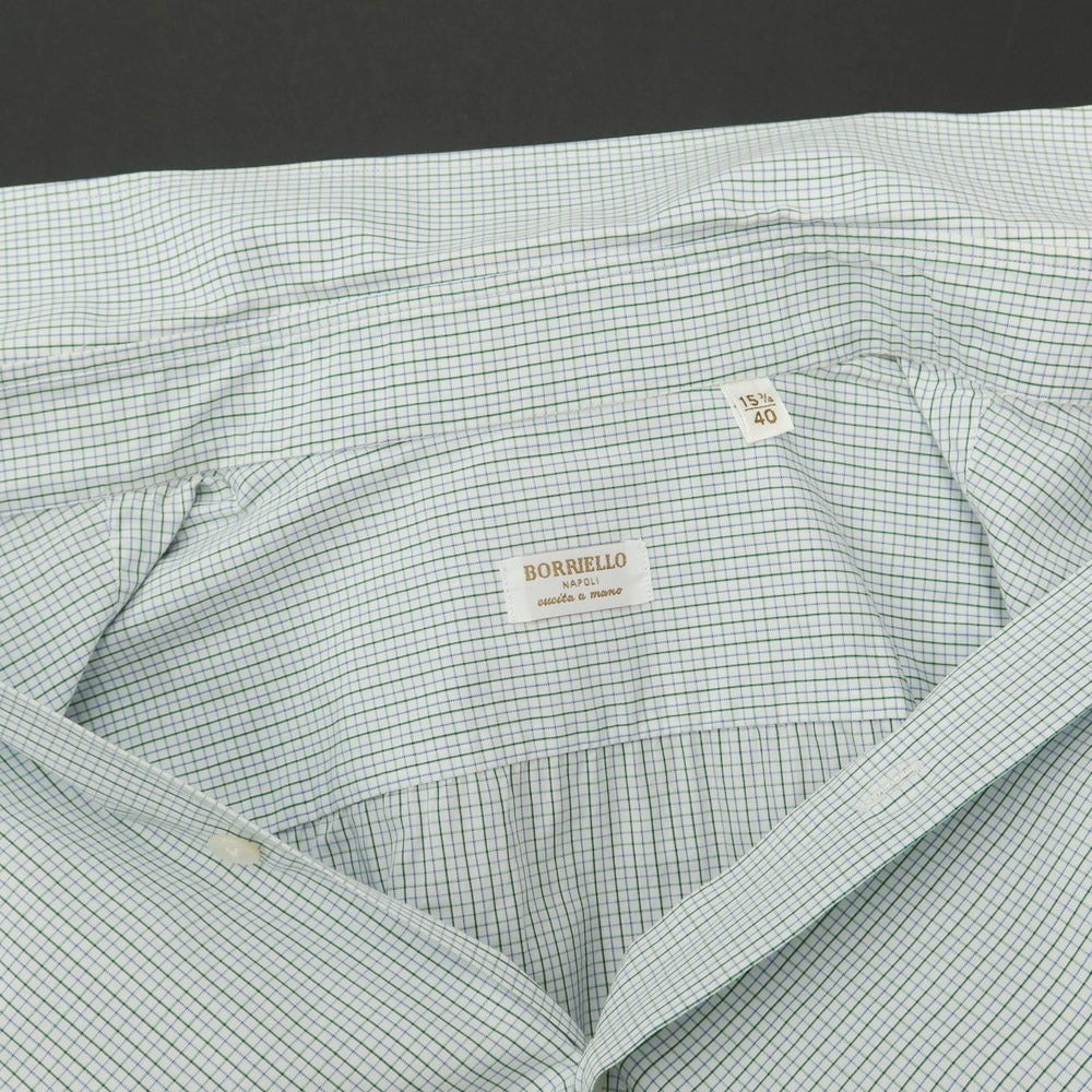 [Used] BORRIELLO Cotton Check Semi-Wide Collar Dress Shirt White x Green [Size 40] [WHT] [S/S/A/W] [Condition Rank C] [Men&