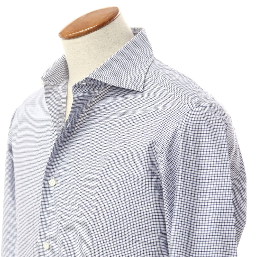 [Used] SOVEREIGN Cotton Check Horizontal Collar Dress Shirt White x Dark Navy [WHT] [S/S/A/W] [Condition Rank B] ​​[Men&