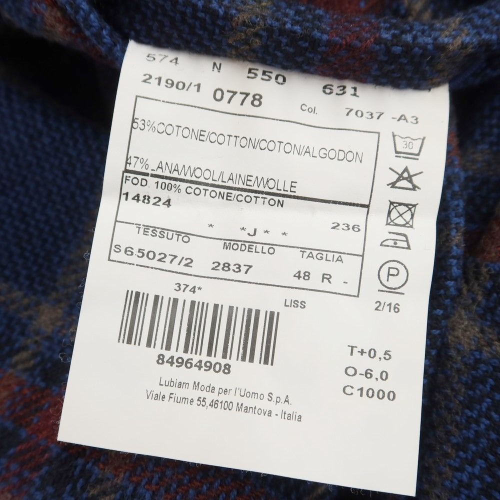 [Used] LBM1911 Cotton wool check 2B tailored jacket
 Blue x terracotta x dark brown [Size 48] [BLU] [A/W] [Condition Rank B] ​​[Men&