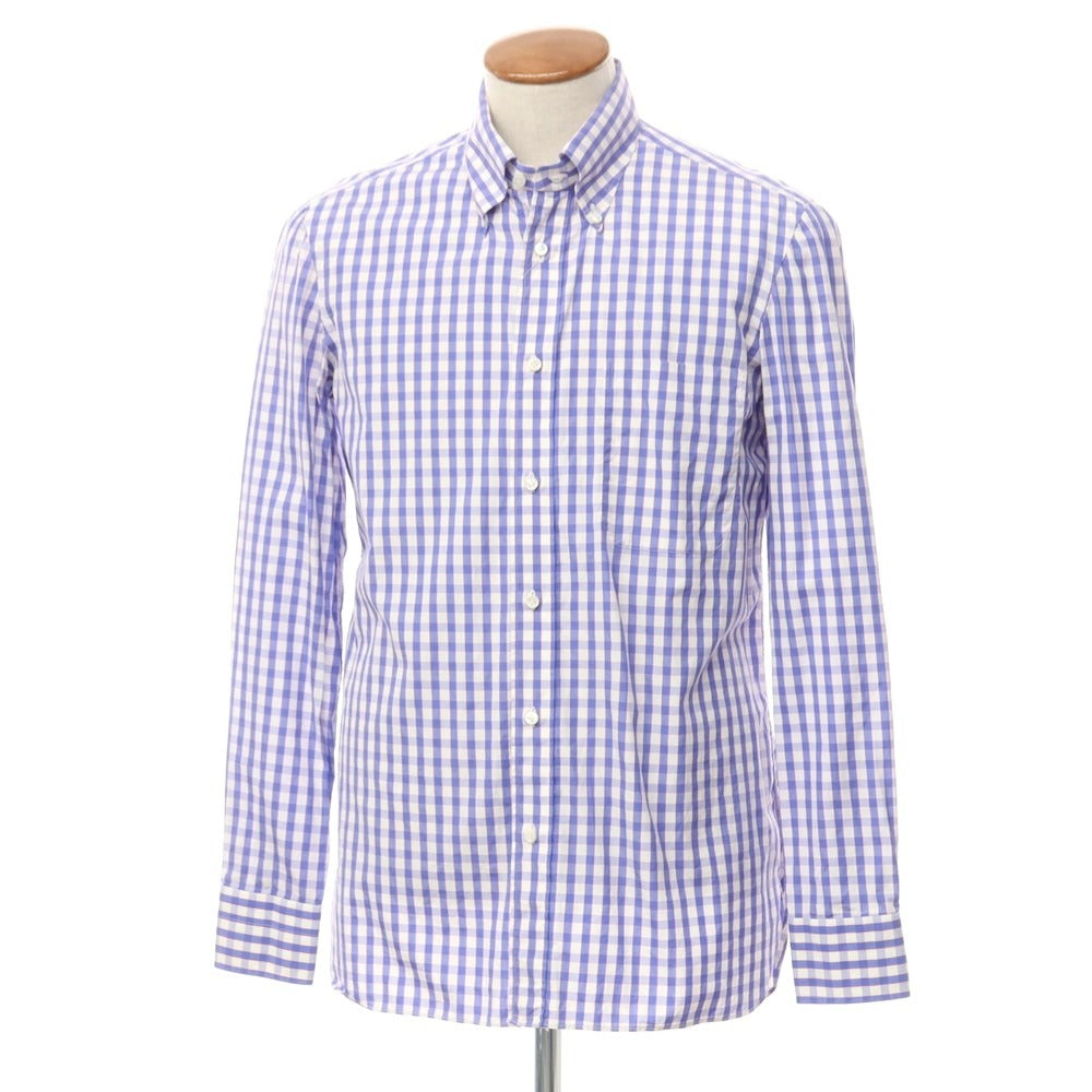 [Used] Luigi Borrelli Cotton Check Button-down Casual Shirt White x Smalt Blue [40] [Condition Rank C] [Men&