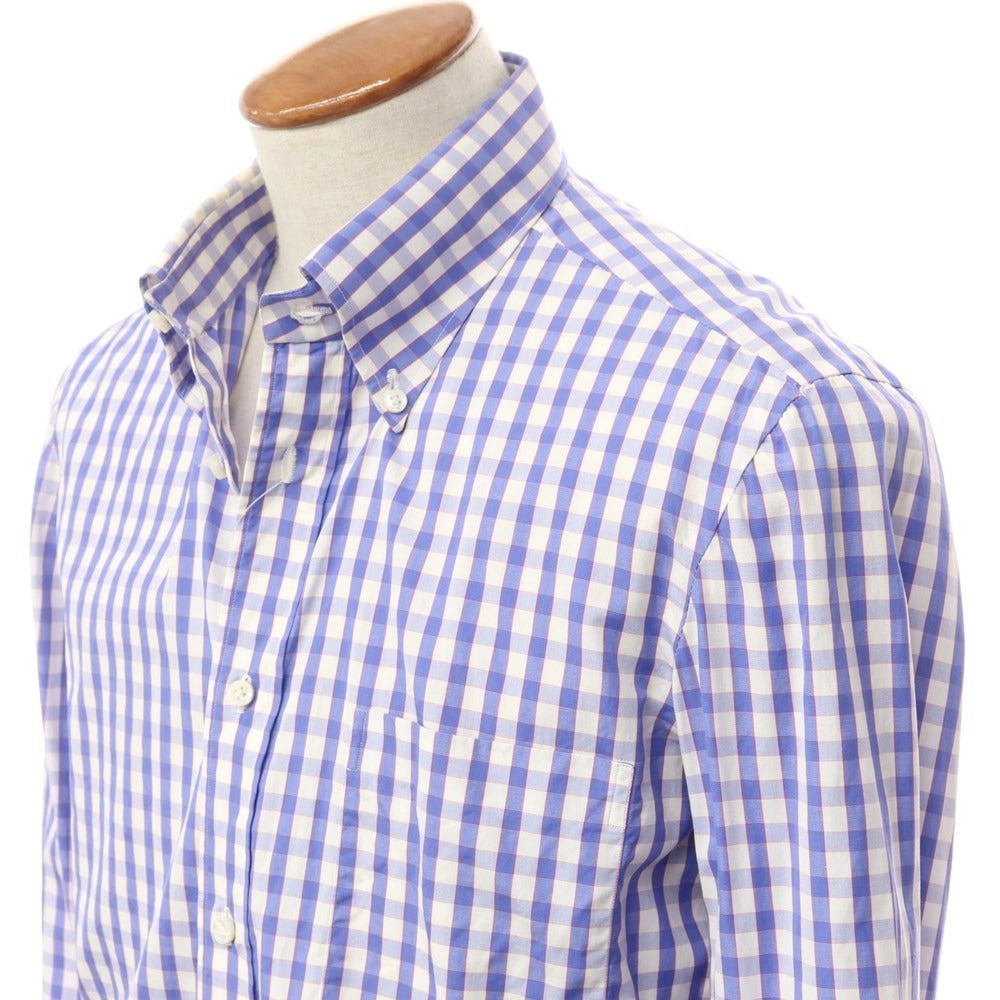 [Used] Luigi Borrelli Cotton Check Button-down Casual Shirt White x Smalt Blue [40] [Condition Rank C] [Men&