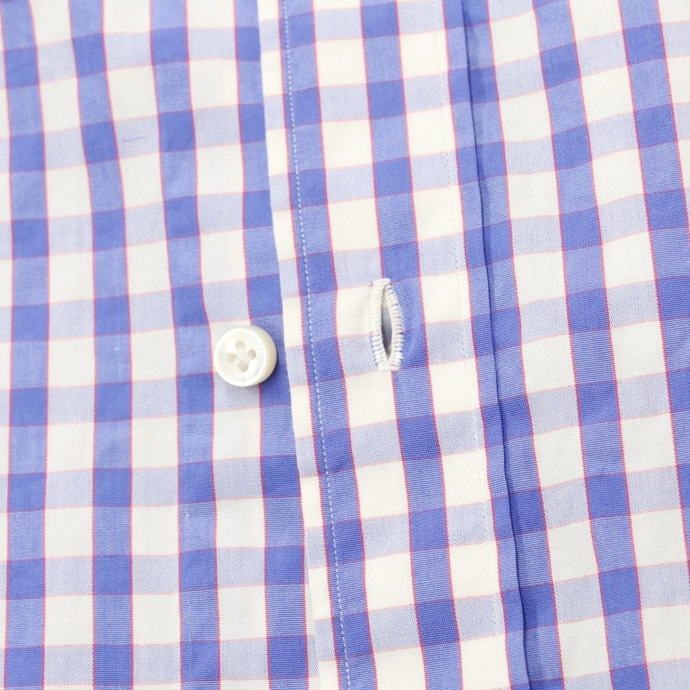 [Used] Luigi Borrelli Cotton Check Button-down Casual Shirt White x Smalt Blue [40] [Condition Rank C] [Men&