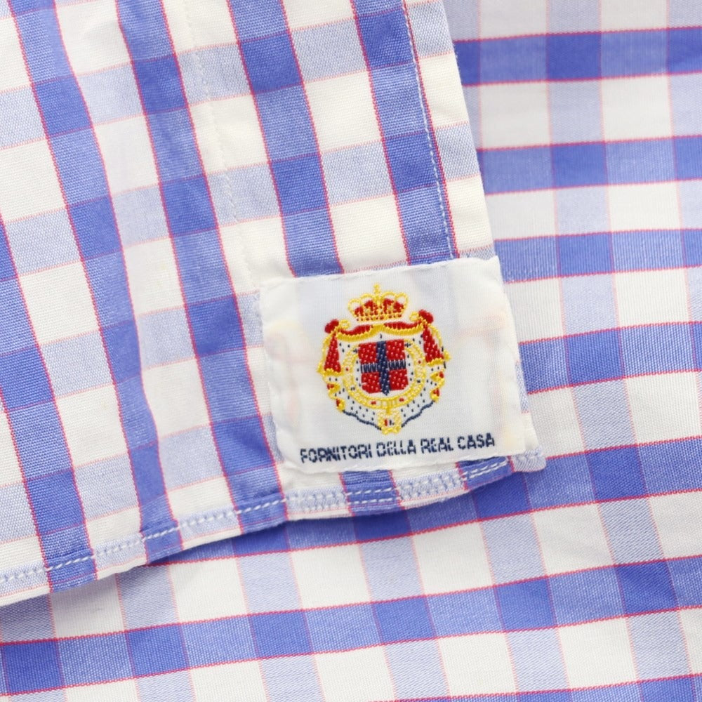 [Used] Luigi Borrelli Cotton Check Button-down Casual Shirt White x Smalt Blue [40] [Condition Rank C] [Men&