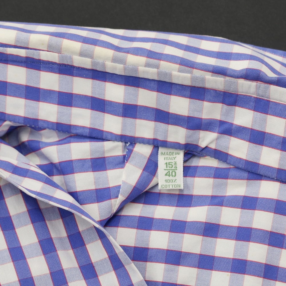 [Used] Luigi Borrelli Cotton Check Button-down Casual Shirt White x Smalt Blue [40] [Condition Rank C] [Men&