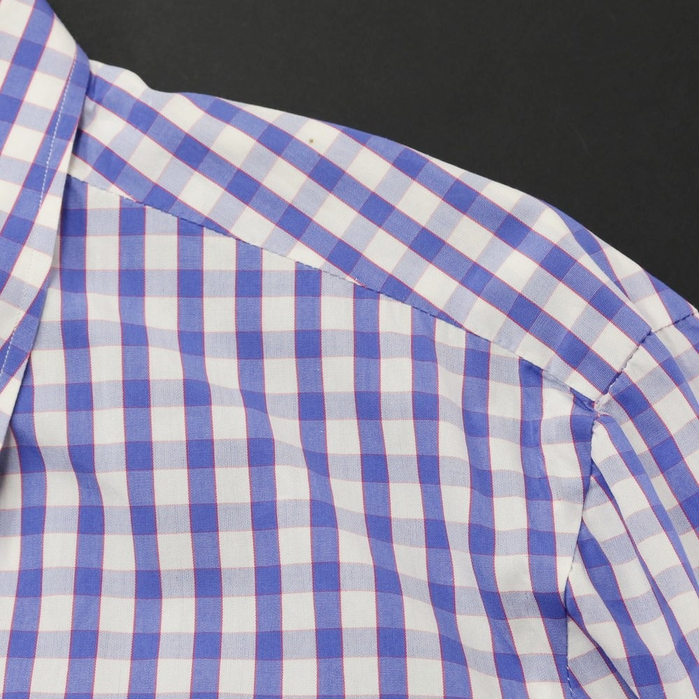 [Used] Luigi Borrelli Cotton Check Button-down Casual Shirt White x Smalt Blue [40] [Condition Rank C] [Men&