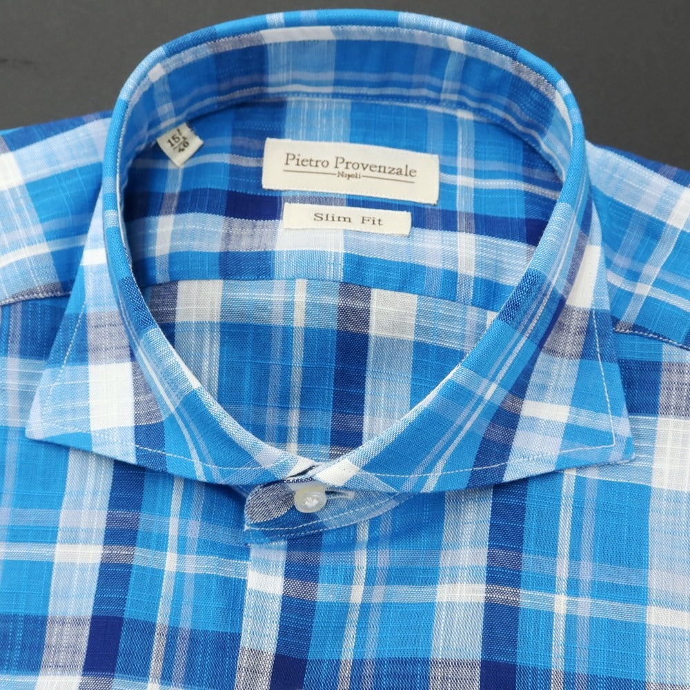 [Used] PIETRO PROVENZALE Cotton Horizontal Collar Casual Shirt Blue x White [40] [Condition Rank A] [Men&