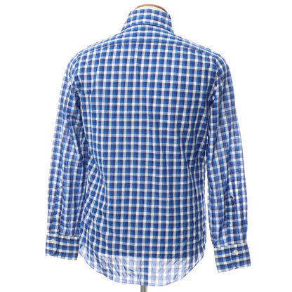 [Used] Finamore Cotton Check Horizontal Collar Casual Shirt Blue x White [40] [Condition Rank A] [Men&