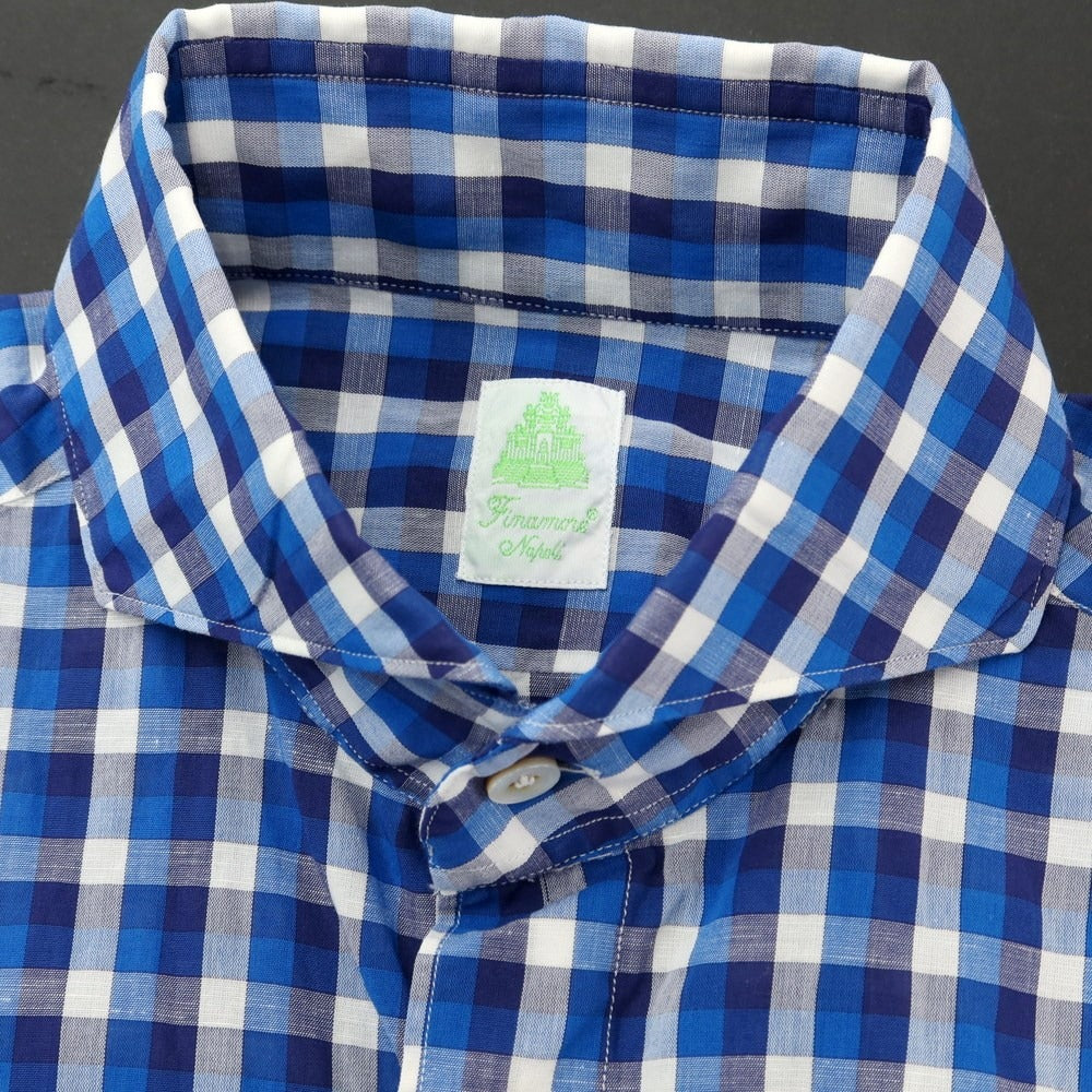 [Used] Finamore Cotton Check Horizontal Collar Casual Shirt Blue x White [40] [Condition Rank A] [Men&