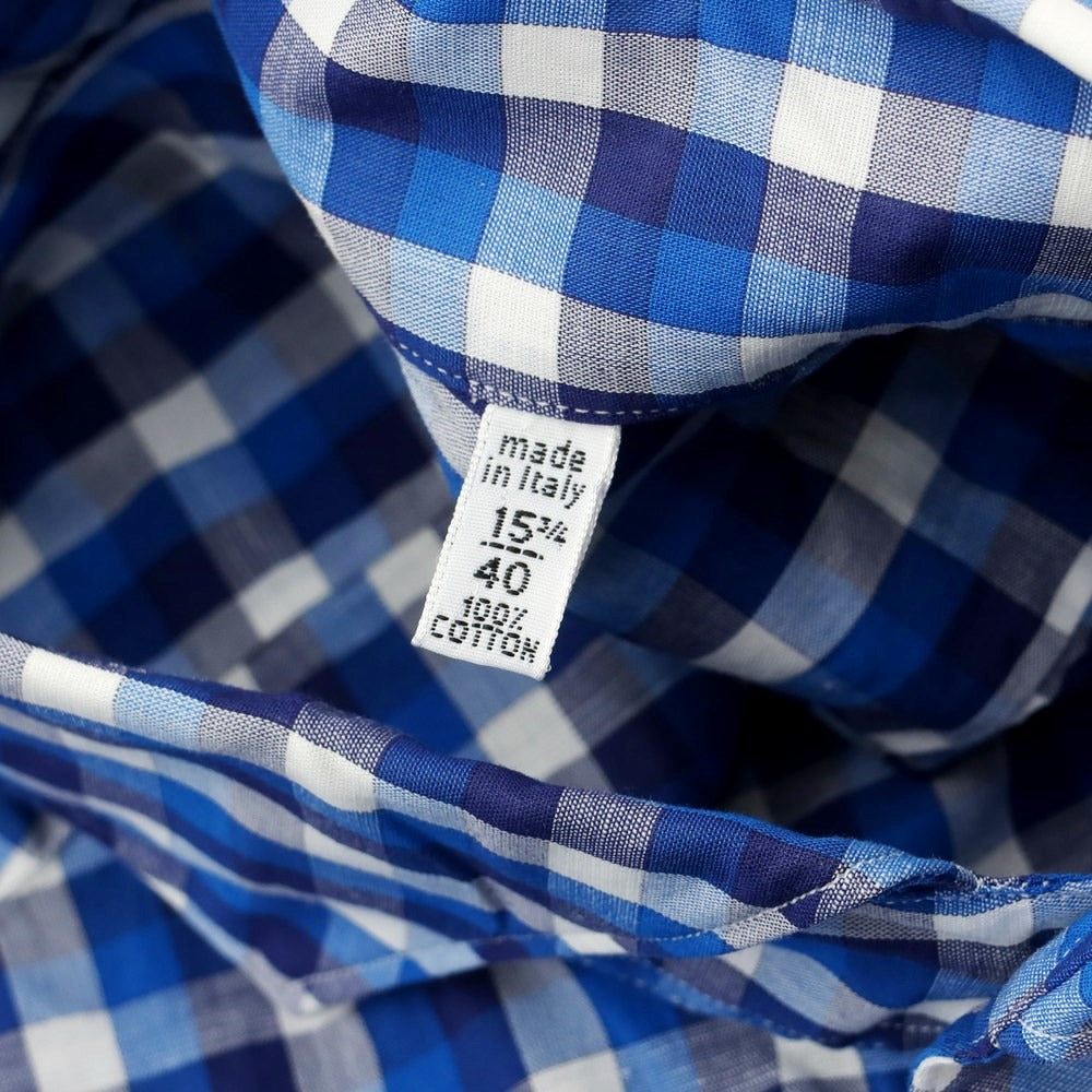 [Used] Finamore Cotton Check Horizontal Collar Casual Shirt Blue x White [40] [Condition Rank A] [Men&