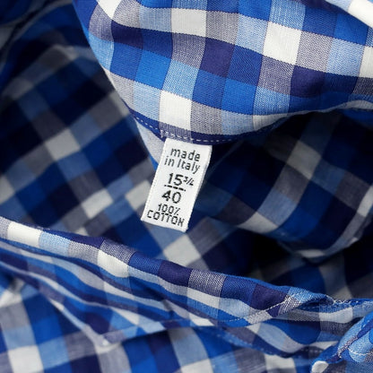 [Used] Finamore Cotton Check Horizontal Collar Casual Shirt Blue x White [40] [Condition Rank A] [Men&