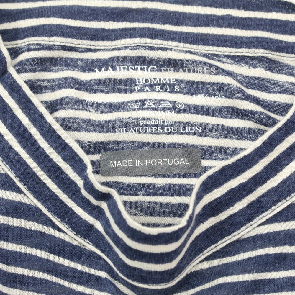 [Used] MAJESTIC FILATURES HOMME Cotton Cashmere Silk Border Long Sleeve T-Shirt Navy x White [Size M] [NVY] [S/S/A/W] [Condition Rank D] [Men&