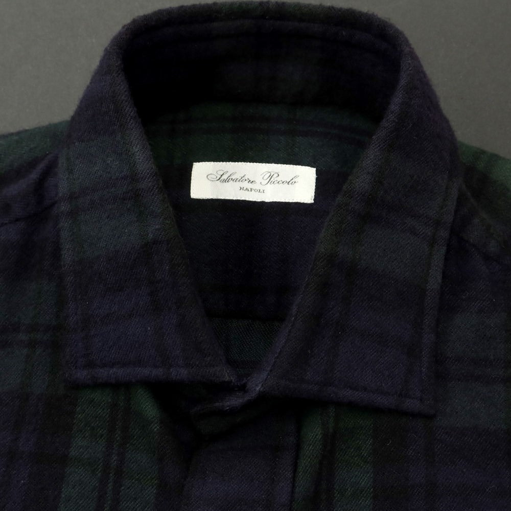 [Used] Salvatore Piccolo wool check flannel shirt, navy x green [37] [Condition rank C] [Men&