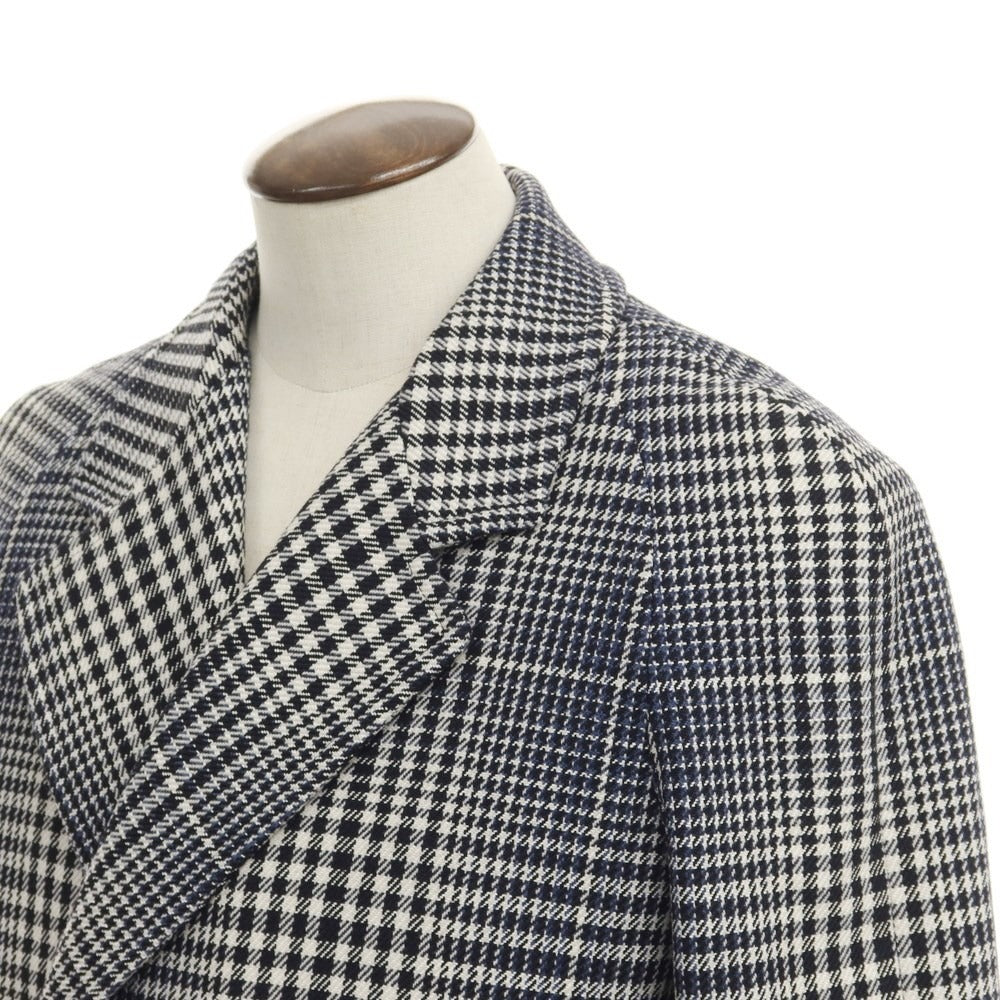 [New] TAGLIATORE BENTON Wool Cotton Check Tie Lock Coat Black x Navy x White [Size 48] [NVY] [A/W] [Condition Rank N] [Men&