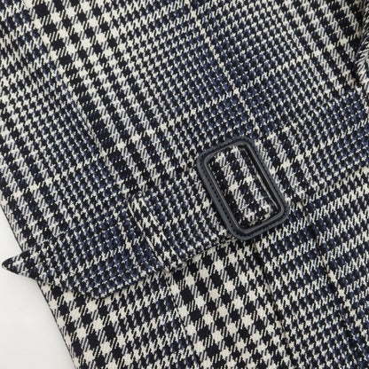 [New] TAGLIATORE BENTON Wool Cotton Check Tie Lock Coat Black x Navy x White [Size 48] [NVY] [A/W] [Condition Rank N] [Men&