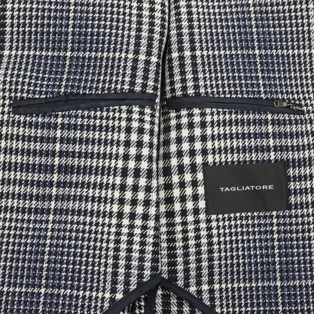 [New] TAGLIATORE BENTON Wool Cotton Check Tie Lock Coat Black x Navy x White [Size 48] [NVY] [A/W] [Condition Rank N] [Men&