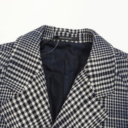 [New] TAGLIATORE BENTON Wool Cotton Check Tie Lock Coat Black x Navy x White [Size 48] [NVY] [A/W] [Condition Rank N] [Men&