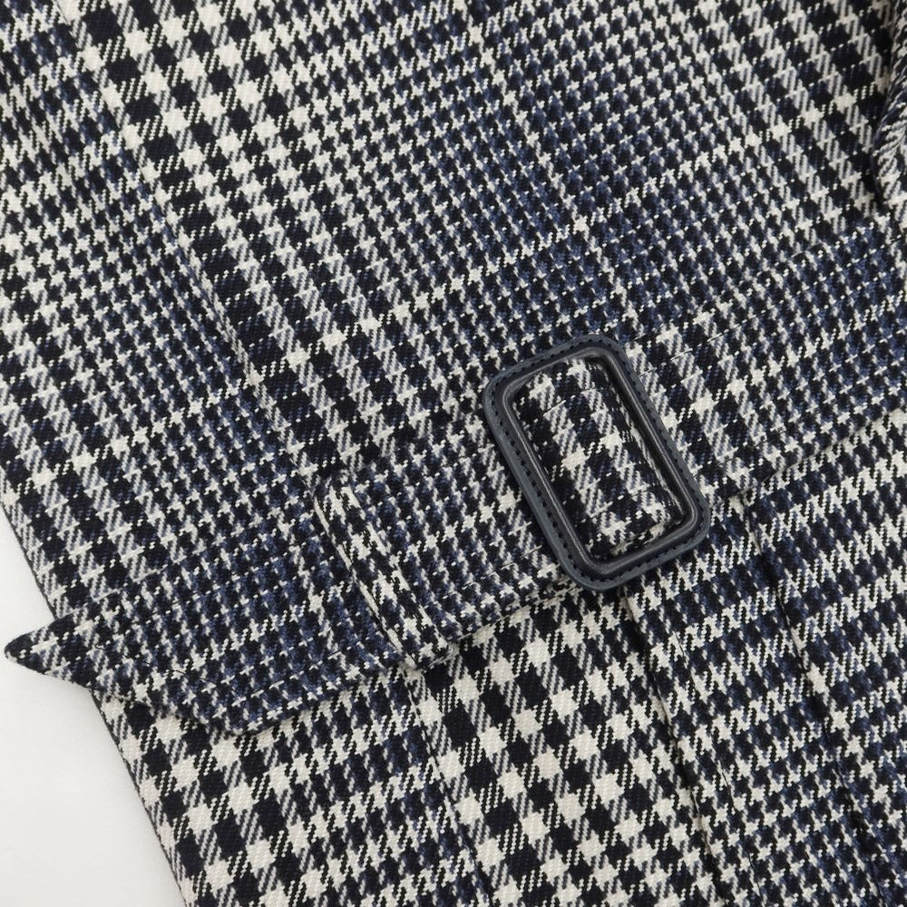 [New] TAGLIATORE BENTON Wool Cotton Check Tie Lock Coat Black x Navy x White [Size 52] [NVY] [A/W] [Condition Rank N] [Men&