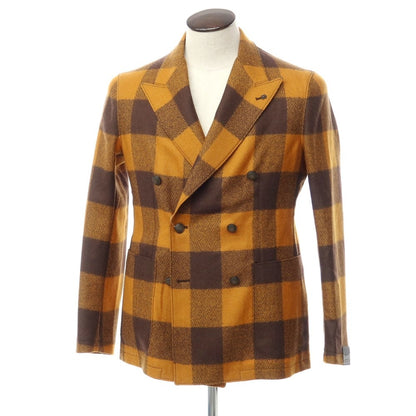 [New] TAGLIATORE Wool Check Double 6B Casual Jacket
 Yellow orange x brown [Size 48] [ORG] [A/W] [Condition rank N] [Men&