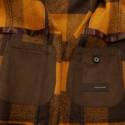 [New] TAGLIATORE Wool Check Double 6B Casual Jacket
 Yellow orange x brown [Size 48] [ORG] [A/W] [Condition rank N] [Men&