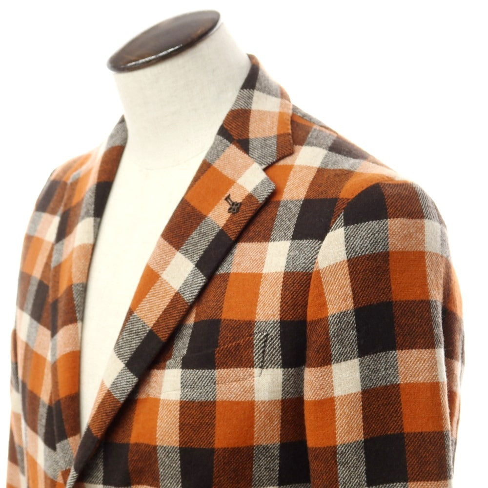 [New] TAGLIATORE wool cotton nylon check casual jacket
 Orange x Black Brown [Size 48] [ORG] [A/W] [Condition Rank N] [Men&