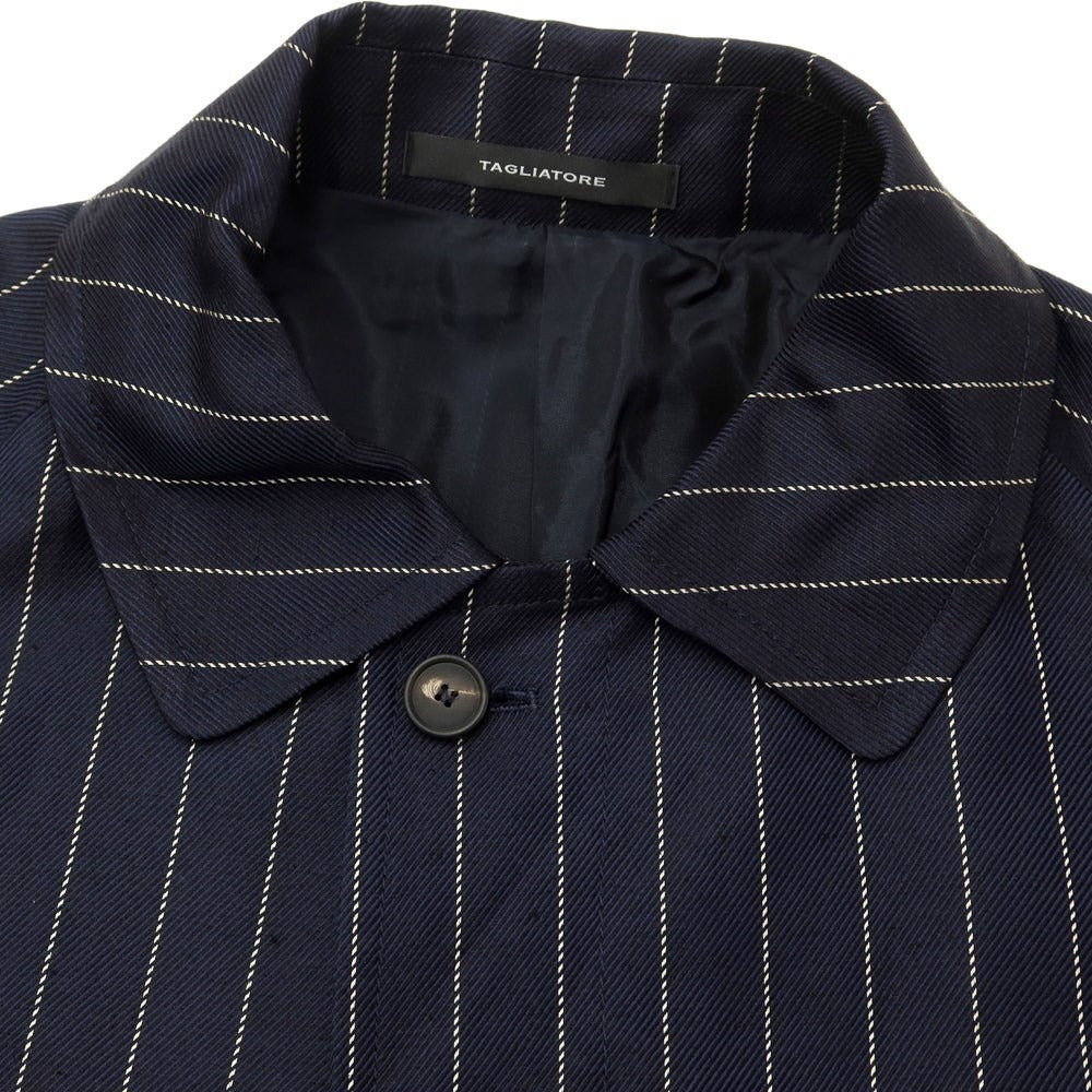 [New] TAGLIATORE Linen acetate striped baldachin coat Navy x white [48] [Condition rank N] [Men&