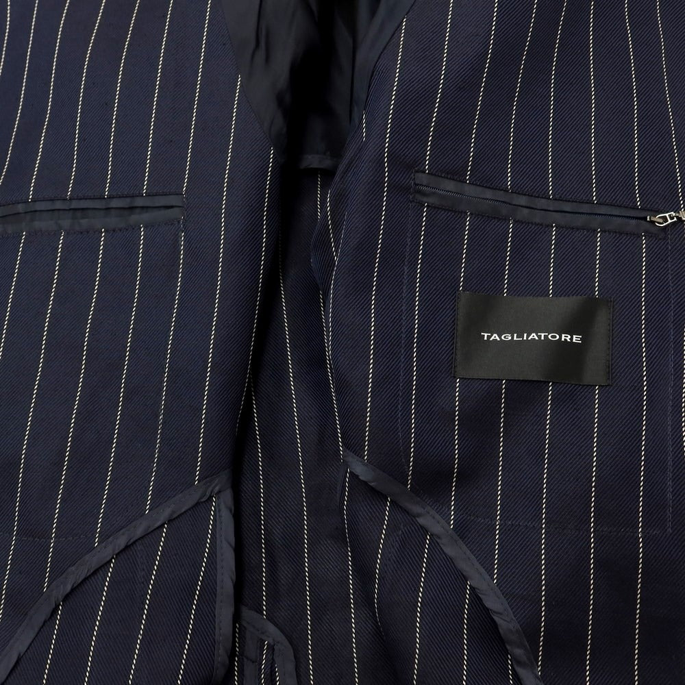 [New] TAGLIATORE Linen acetate striped baldachin coat Navy x white [48] [Condition rank N] [Men&