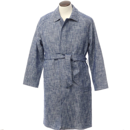 [New] TAGLIATORE Cotton Nylon Belted Balmacaan Coat Navy x White [48] [Condition Rank N] [Men&