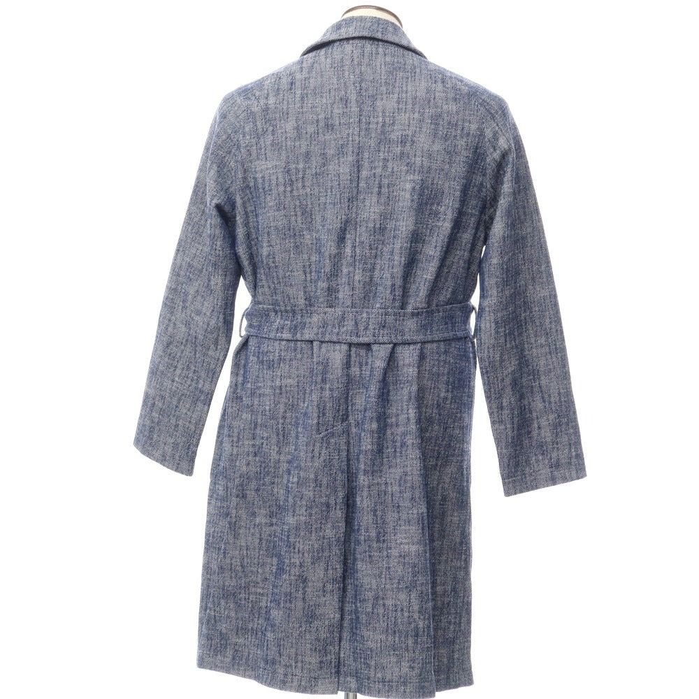 [New] TAGLIATORE Cotton Nylon Belted Balmacaan Coat Navy x White [48] [Condition Rank N] [Men&