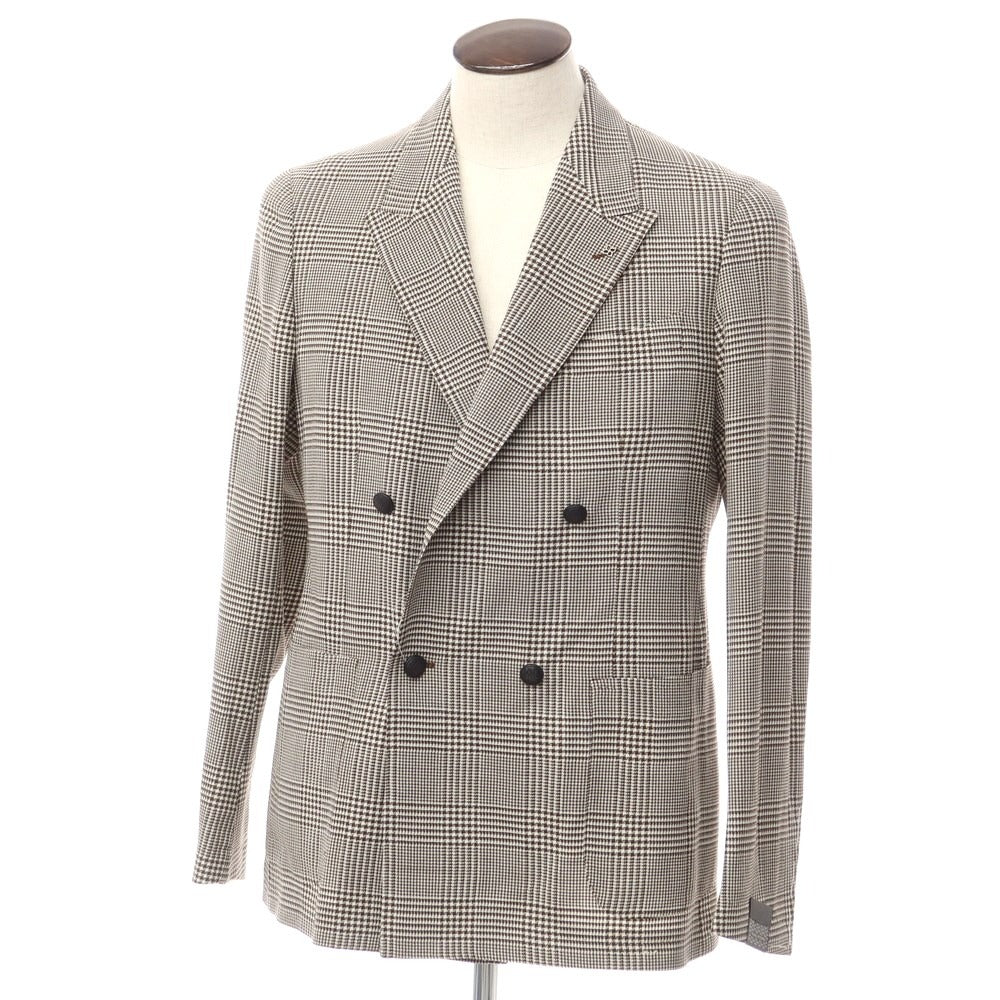 [New] TAGLIATORE Wool Check Double Breasted Casual Jacket Brown x White [48] [Condition Rank N] [Men&