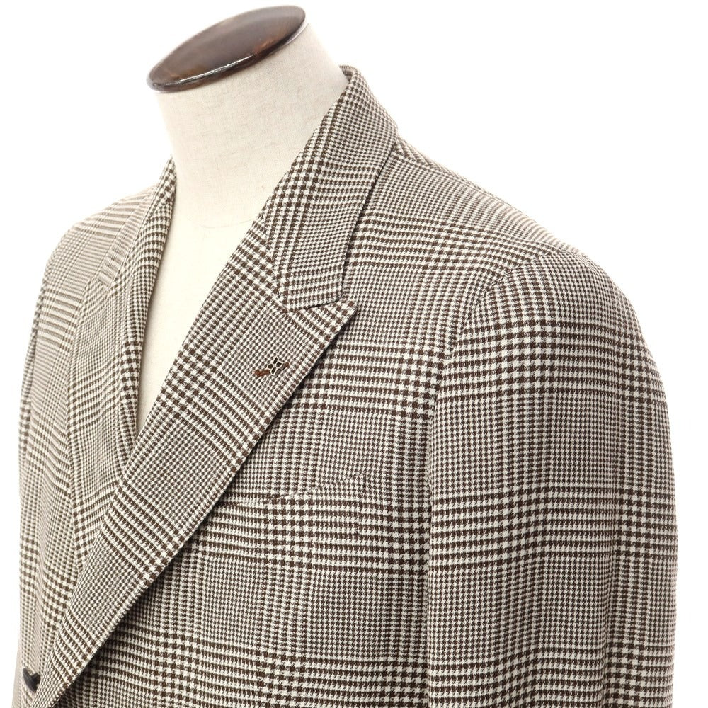 [New] TAGLIATORE Wool Check Double Breasted Casual Jacket Brown x White [48] [Condition Rank N] [Men&