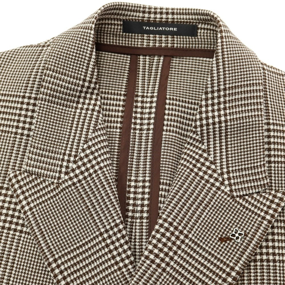 [New] TAGLIATORE Wool Check Double Breasted Casual Jacket Brown x White [48] [Condition Rank N] [Men&