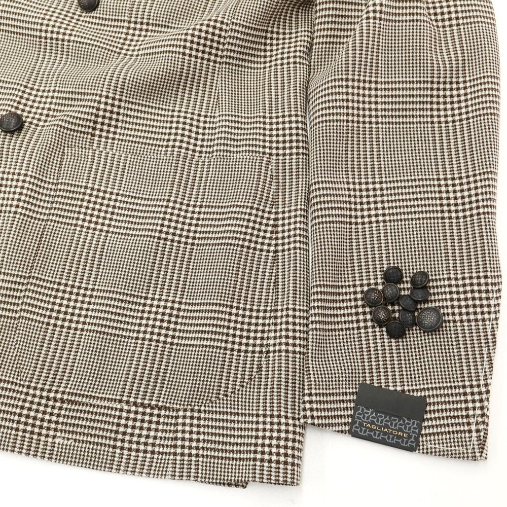 [New] TAGLIATORE Wool Check Double Breasted Casual Jacket Brown x White [48] [Condition Rank N] [Men&