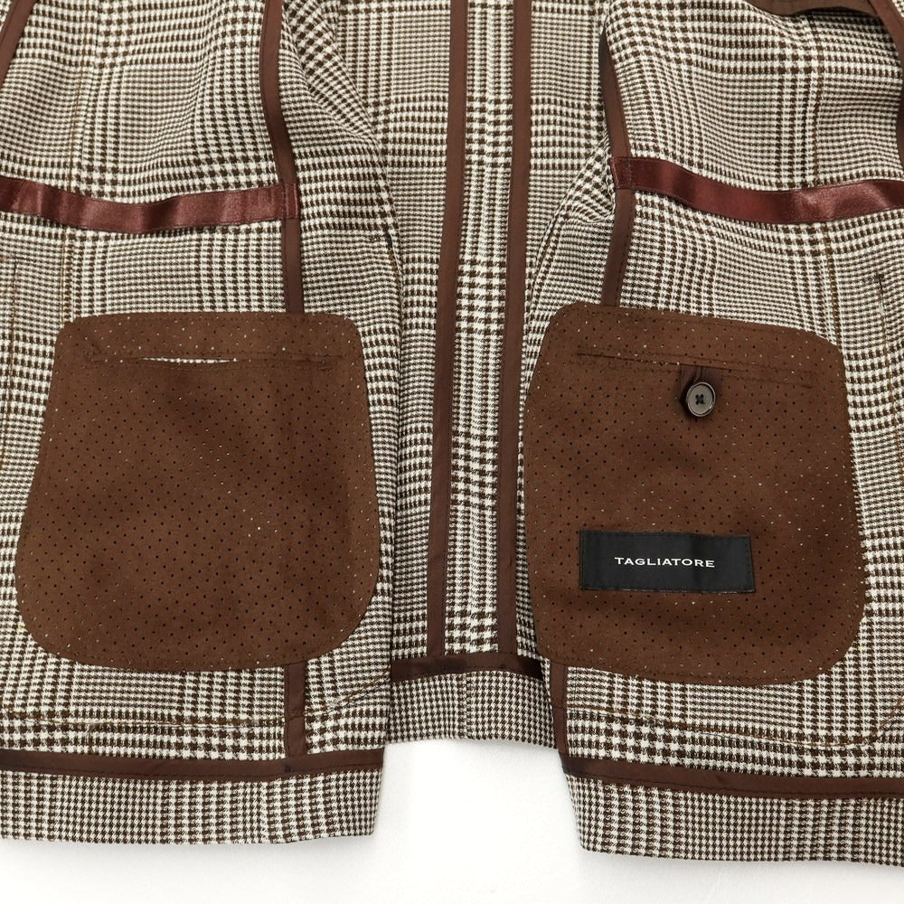 [New] TAGLIATORE Wool Check Double Breasted Casual Jacket Brown x White [48] [Condition Rank N] [Men&