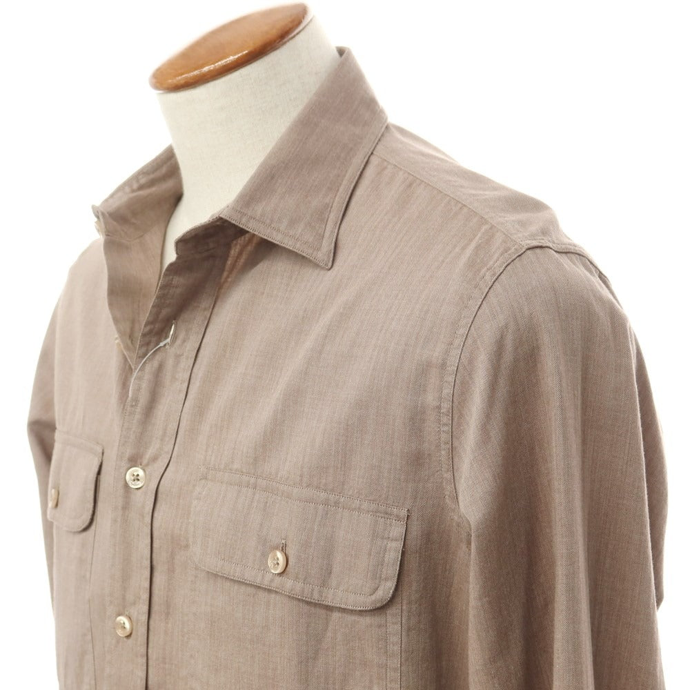 [Used] TAGLIATORE Herringbone Woven Cotton Casual Shirt Brown [40] [Condition Rank A] [Men&