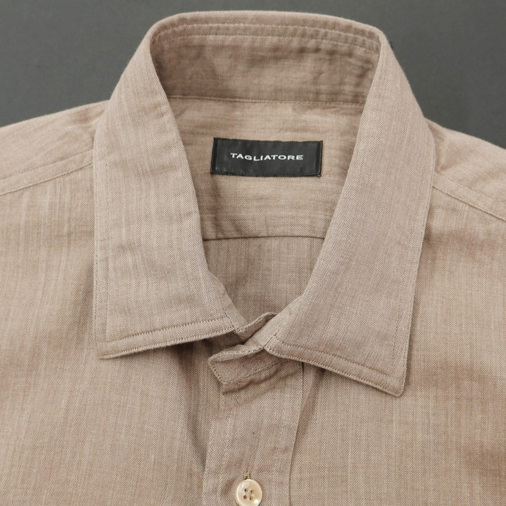 [Used] TAGLIATORE Herringbone Woven Cotton Casual Shirt Brown [40] [Condition Rank A] [Men&