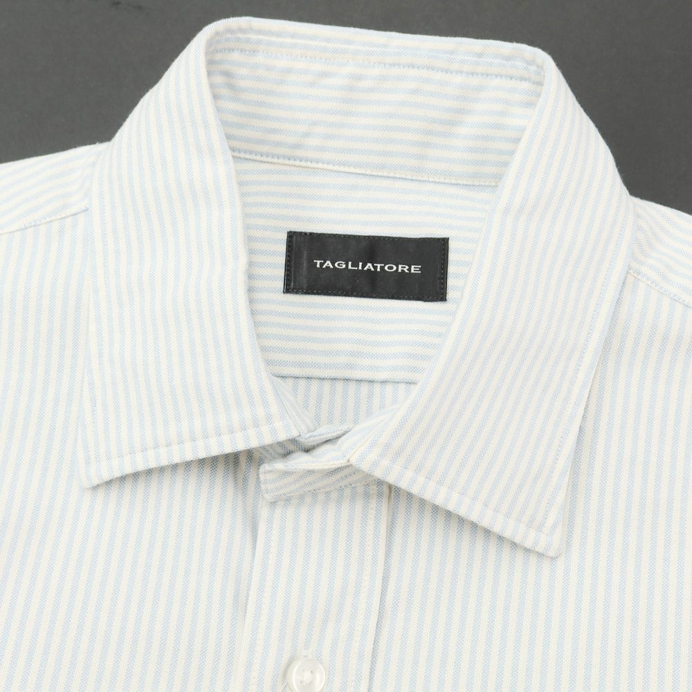 [New] TAGLIATORE Oxford cotton striped casual shirt, light blue x white [40] [Condition rank N] [Men&