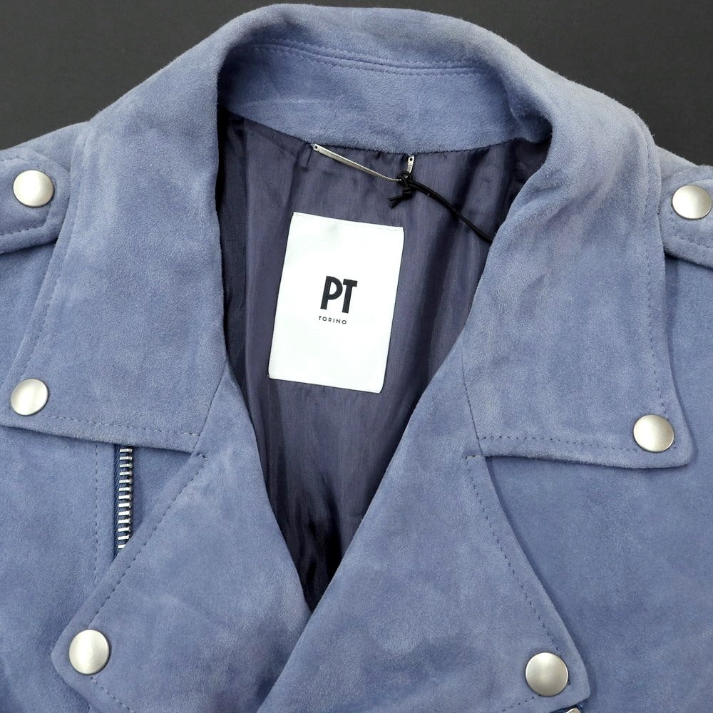 [New Outlet] PT TORINO Suede Leather Double Riders Jacket Light Blue [Size 48] [BLU] [A/W] [Condition Rank N-] [Men&