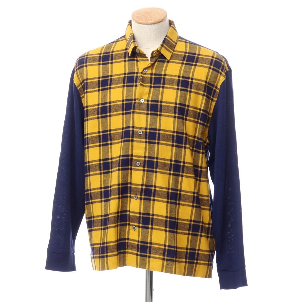 【新品】バグッタ Bagutta チェック コットンネル ウールニットシャツ イエローxネイビー【サイズ38】【YEL】【A/W】【状態ランクN】【メンズ】【759898】