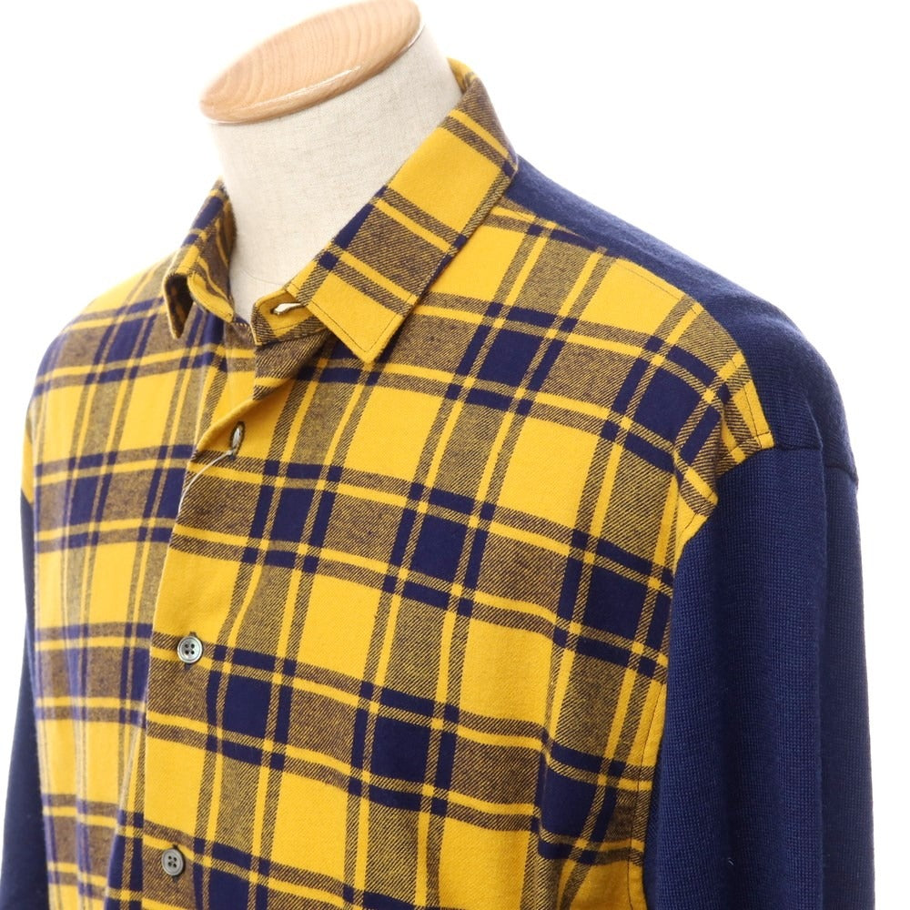 【新品】バグッタ Bagutta チェック コットンネル ウールニットシャツ イエローxネイビー【サイズ38】【YEL】【A/W】【状態ランクN】【メンズ】【759898】