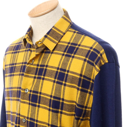 [New] Bagutta Check Cotton Flannel Wool Knit Shirt Yellow x Navy [Size 38] [YEL] [A/W] [Condition Rank N] [Men&