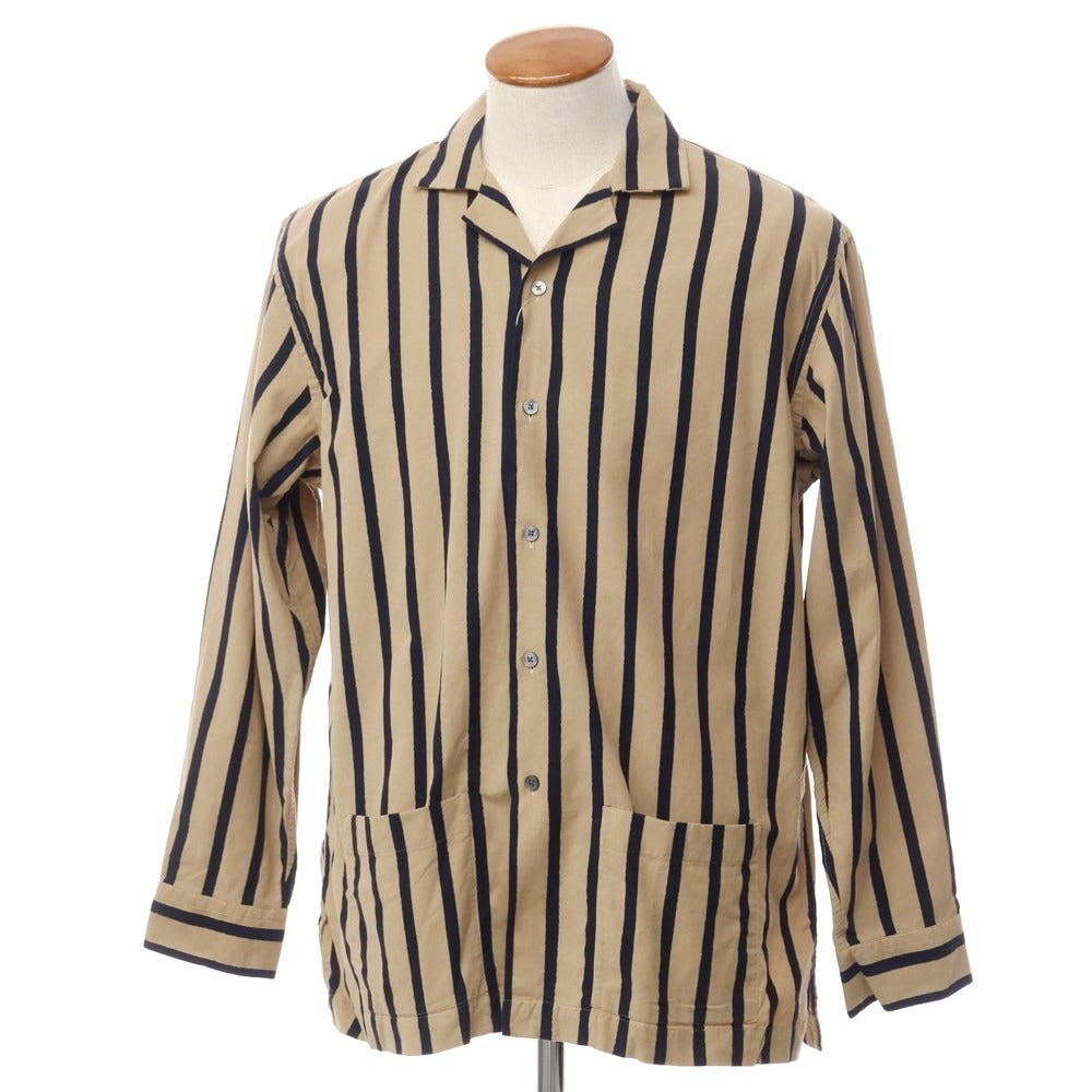 [New] Bagutta Corduroy Striped Open Collar Shirt Beige x Navy [Size 39] [BEI] [A/W] [Condition Rank N] [Men&