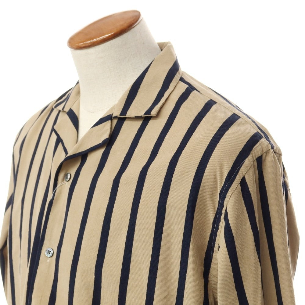 [New] Bagutta Corduroy Striped Open Collar Shirt Beige x Navy [Size 39] [BEI] [A/W] [Condition Rank N] [Men&