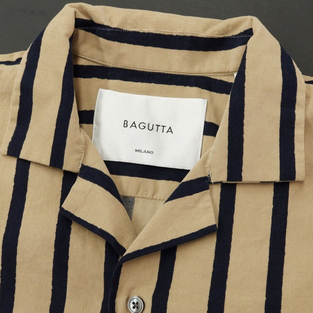 [New] Bagutta Corduroy Striped Open Collar Shirt Beige x Navy [Size 39] [BEI] [A/W] [Condition Rank N] [Men&