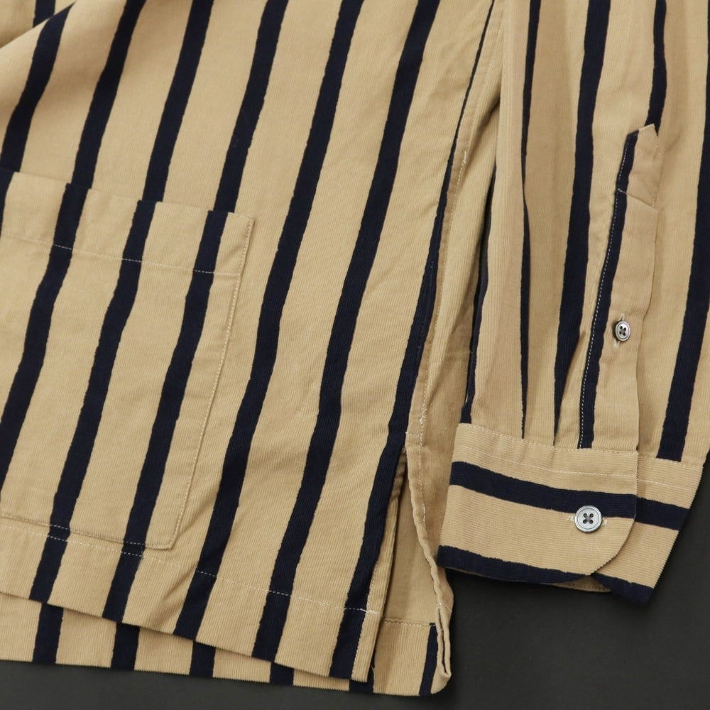 [New] Bagutta Corduroy Striped Open Collar Shirt Beige x Navy [Size 39] [BEI] [A/W] [Condition Rank N] [Men&