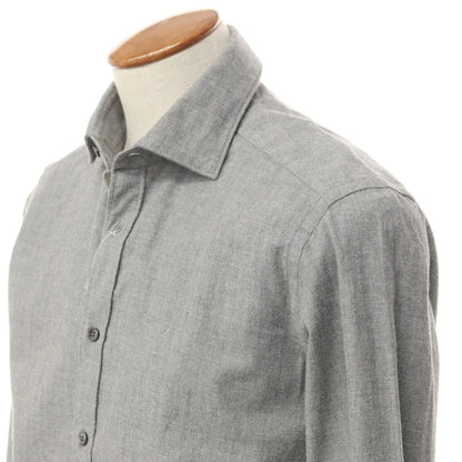 [New] Bagutta Herringbone Woven Cotton Shirt, Grey [Size 39] [GRY] [A/W] [Condition Rank N] [Men&