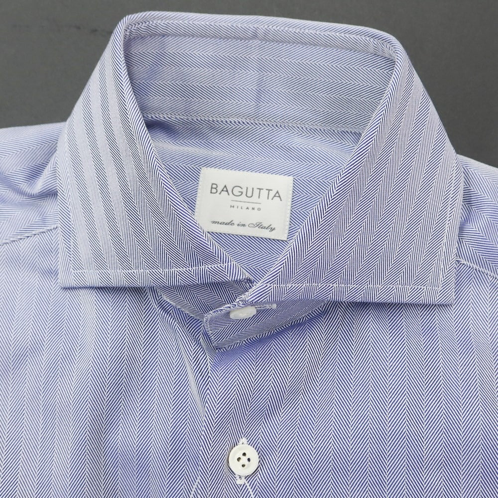 [New] Bagutta Cotton Herringbone Wide Collar Dress Shirt Navy x White [Size 44] [NVY] [S/S/A/W] [Condition Rank N] [Men&