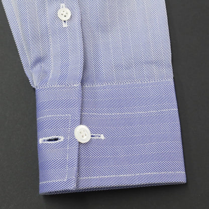 [New] Bagutta Cotton Herringbone Wide Collar Dress Shirt Navy x White [Size 44] [NVY] [S/S/A/W] [Condition Rank N] [Men&