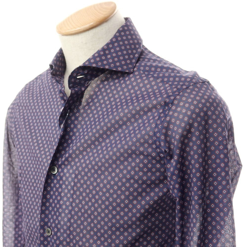 【新品】バグッタ Bagutta コットン ワイドカラー カジュアルシャツ
 ネイビーxダークレッド【サイズ37】【NVY】【S/S/A/W】【状態ランクN】【メンズ】
【759780】