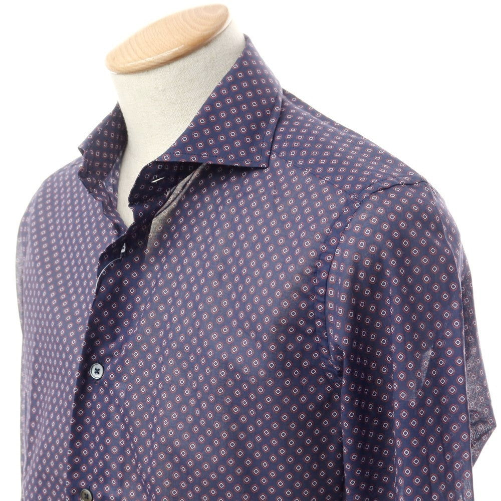 【新品】バグッタ Bagutta コットン ワイドカラー カジュアルシャツ
 ネイビーxダークレッド【サイズ38】【NVY】【S/S/A/W】【状態ランクN】【メンズ】
【759780】